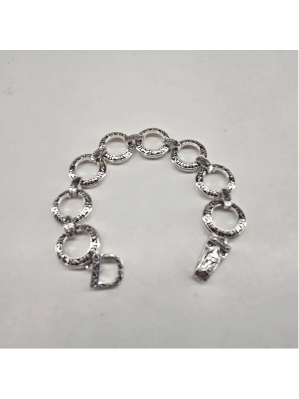 Brighton Bracelet Central Park Silvertone Etched Engraved Scrollwork Circle Link